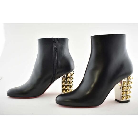 Christian Louboutin Vasa Booty 85 Black Leather Silver Gold Heel Ankle Boot 36 - Picture 3 of 8